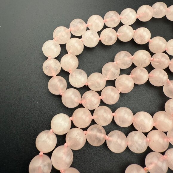 Pink Rose Quartz Gemstone Beaded Necklace Single Long Strand Polished Round Bead - Picture 4 of 6